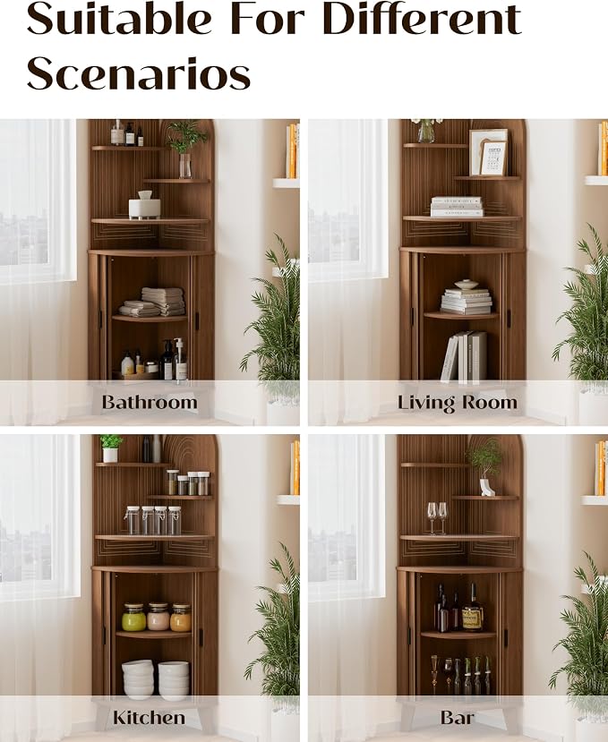 Small Corner Cabinet with Sliding Door and Storage, Tall Corner Bathroom Cabinet - Image 6