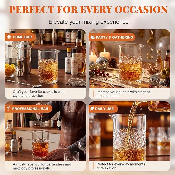 Dandat 2 Pcs Cocktail Mixing Glass 24 oz Crystal Stirring Glass Thick Bottom - Image 5