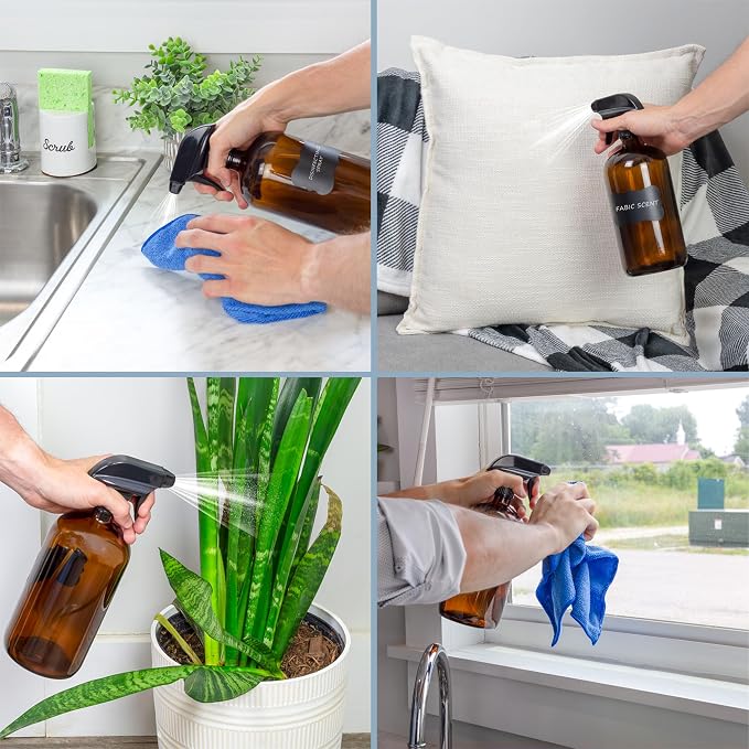Cornucopia Brands 32oz Amber Glass Spray Bottles Brown Bottles w/ 3-Setting - Image 3