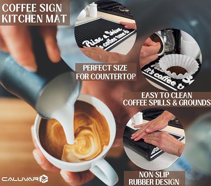 Rise and Shine It's Coffee Time Sign Silicone Bar Mat 18x12 in, Morning Person - Image 2