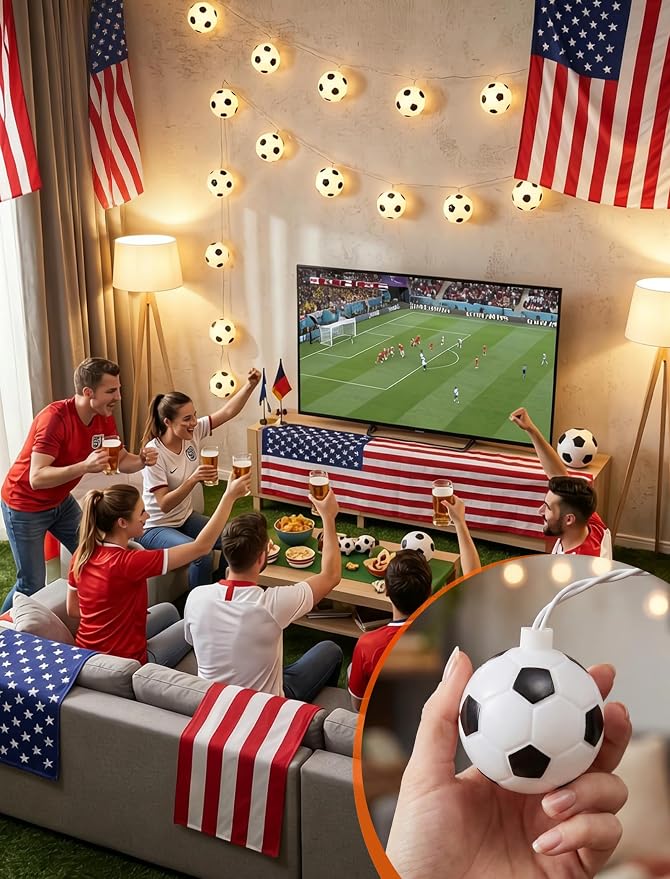 SUNSGNE Soccer String Lights Plug in, 8.5FT 10 LED Warm White Football Ball - Image 5