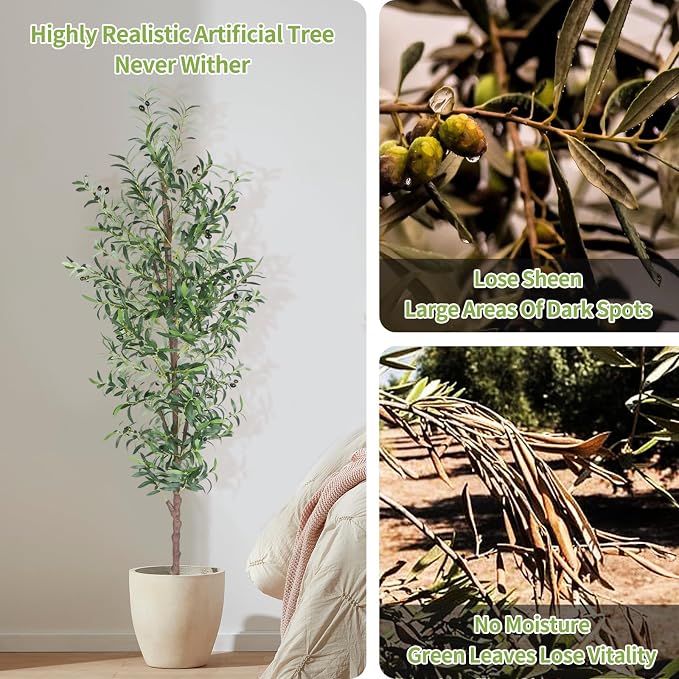 Artificial Olive Tree, 8FT Tall Faux Olive Trees 96in Outdoor Fake Potted Silk - Image 3