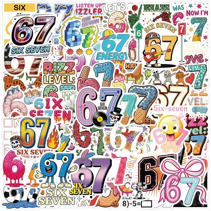 100PCS 6 7 Stickers, Vinyl Waterproof Funny Decals Pack by Unknown