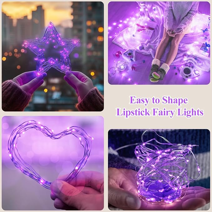Lakumu 16FT Purple Fairy Lights, Rechargeable Battery Operated String Lights - Image 6