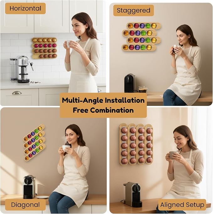 Bamboo Coffee Pod Holder, Adhesive Wall Mount - Image 6