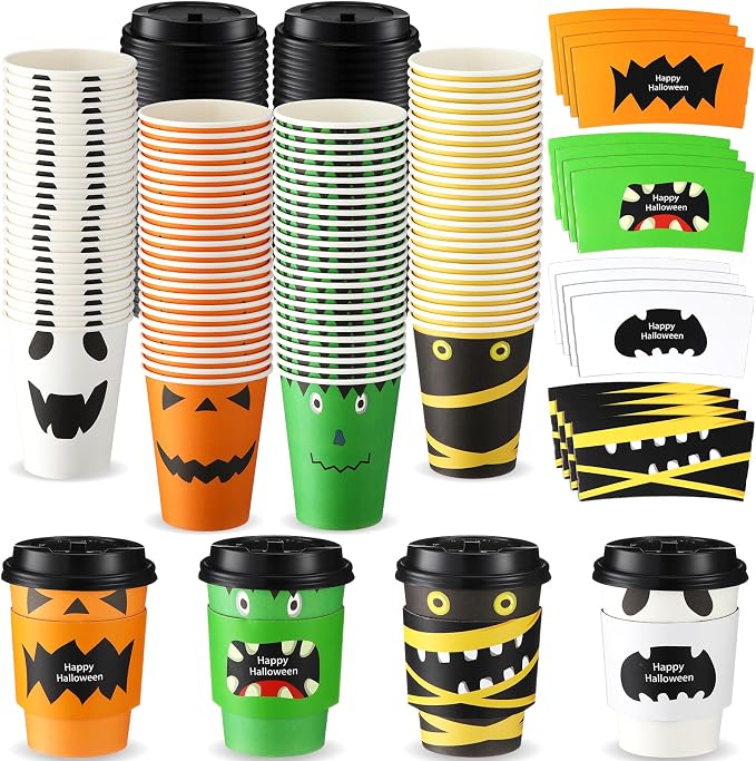 Umigy 100 Pack Halloween Disposable Coffee Cups 12 oz Paper Coffeeware by Umigy