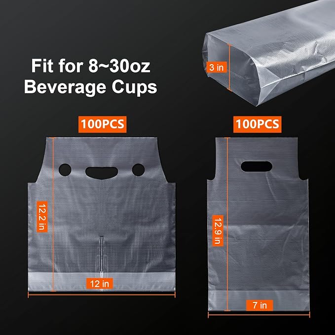 Elyfree 200 Pcs Drink Carrier for Delivery, Portable Take Out Bags - Image 3