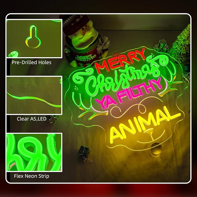 Merry Christmas Ya Filthy Animal Neon Sign Reindeer Christmas Deer Grinch Light - Image 7