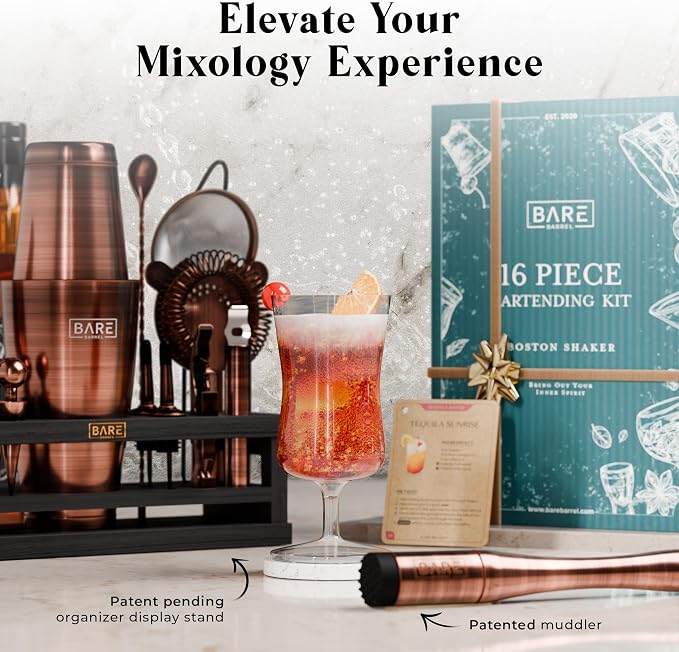 BARE BARREL® Mixology Bartender Kit Bar Set | 16-Piece Cocktail Shaker Set | - Image 8