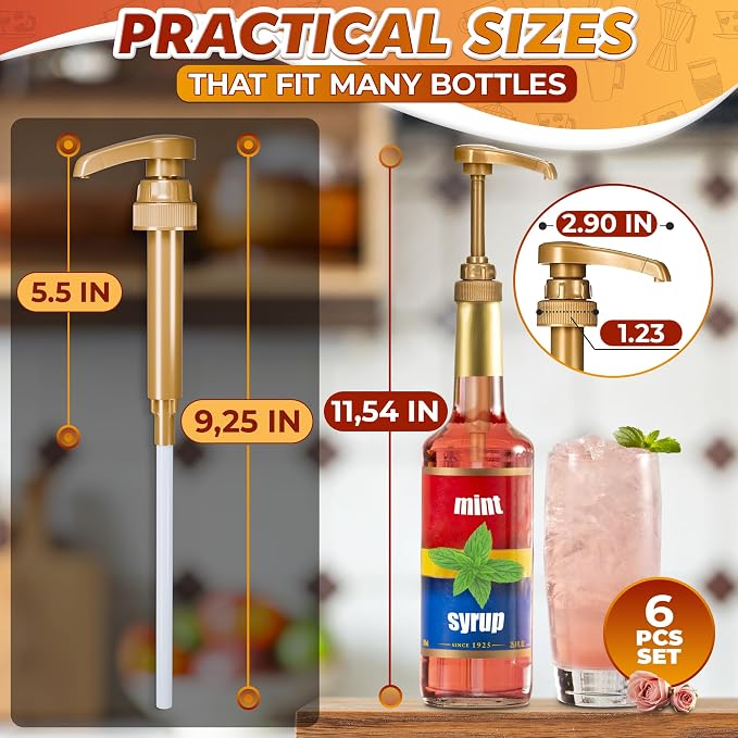 6-Pack Coffee Syrup Pump Dispenser, 11.54" Coffee Syrup Pumps - Image 3