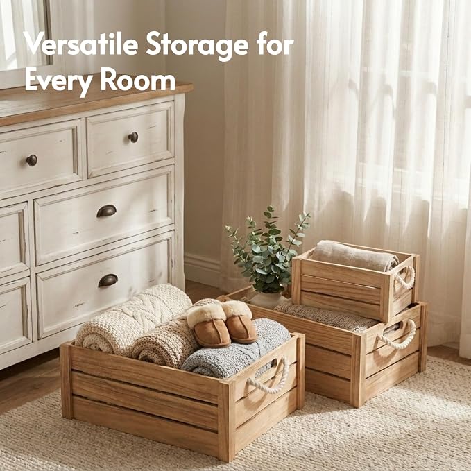 Set of 3 Rustic Nested Wooden Crates - Image 9
