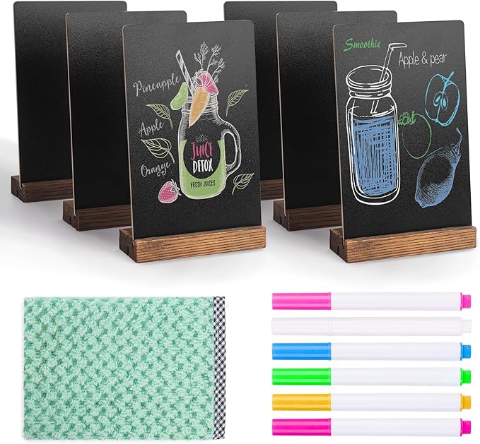 6Pcs Tabletop Chalkboard Sign, 7.8x5 Inch Double-Sided Message Boards, by JEFURE