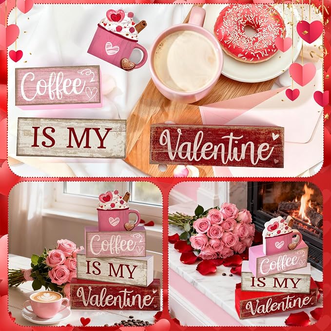Lineshading 4 Pcs Valentine's Day Table Decor Wooden Cocoa Decoration - Image 6
