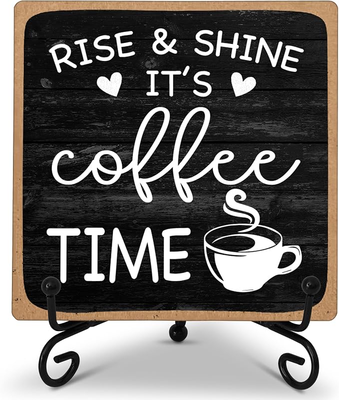 Farmhouse Coffee Bar Sign, Rise & Shine It's Coffee Time by YQV