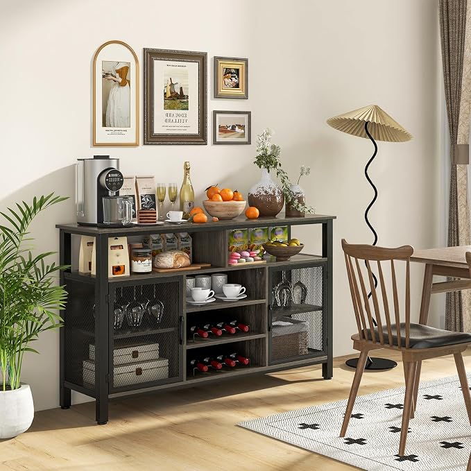 Giantex Coffee Bar Cabinet for Liquor and Glasses, 6 Rows of Wine Glass Holders - Image 2