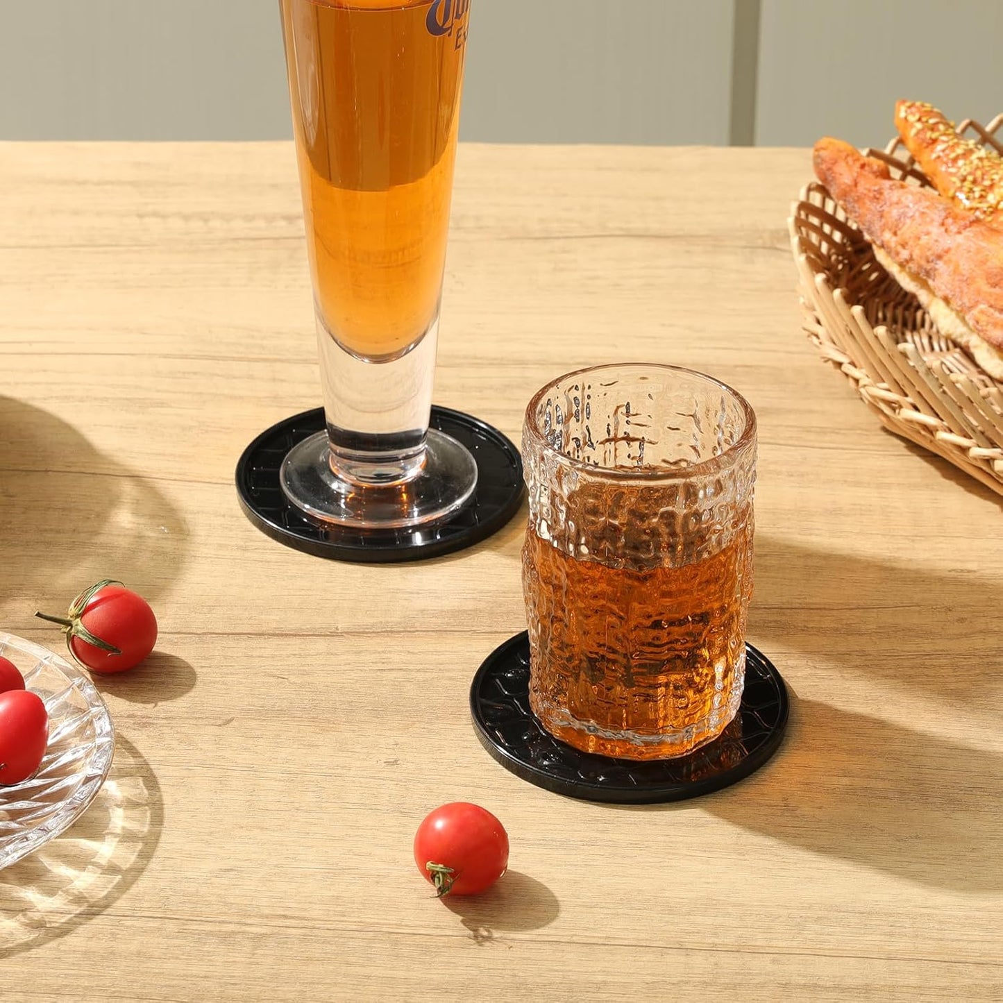 Coasters Set of 8,Hot or Cold Drink Coasters with Holder,Modern Style Coffee Table Coaster,Suitable for Kinds Cups Beer,Drink,Anti-Overflow Tabletop Protection (Navy Blue, 8pcs)