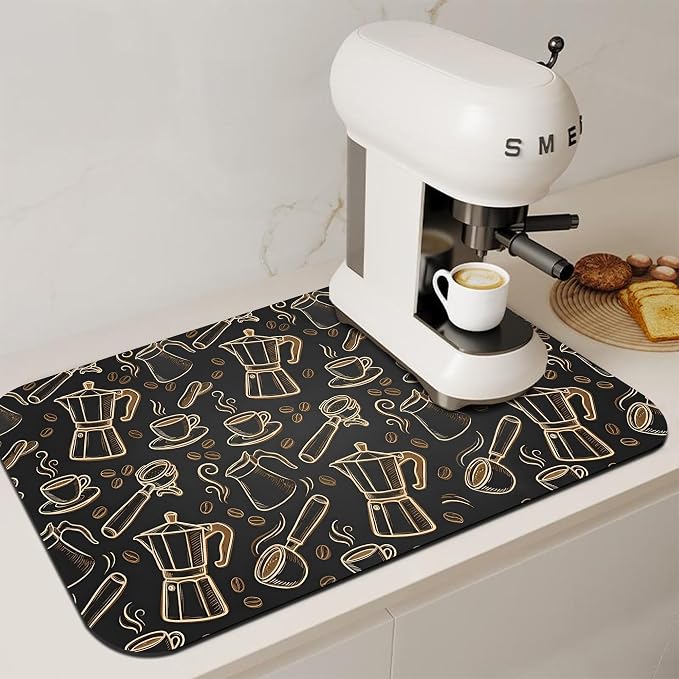 Black and Gold Coffee Tool Coffee Drying Mat 12" x 19", Absorbent Waterproof - Image 7