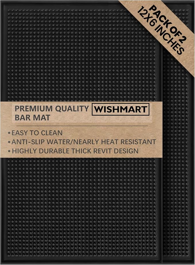 Black Bar Mats Set of 2 | Drying, Durable and Stylish Spill Mats by WISHMART