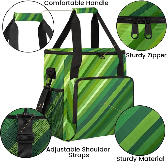 Green Coffee Maker Travel Bag, Stripes Insulated Grocery Bag Travel Picnic - Image 6