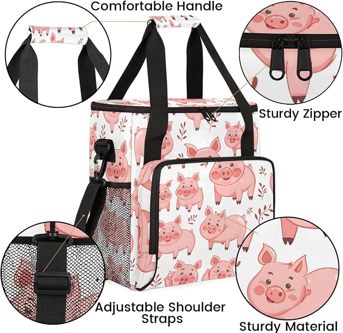 Cute Cartoon Pig Coffee Maker Carring Bag, Large Insulated Storage Organizer - Image 6