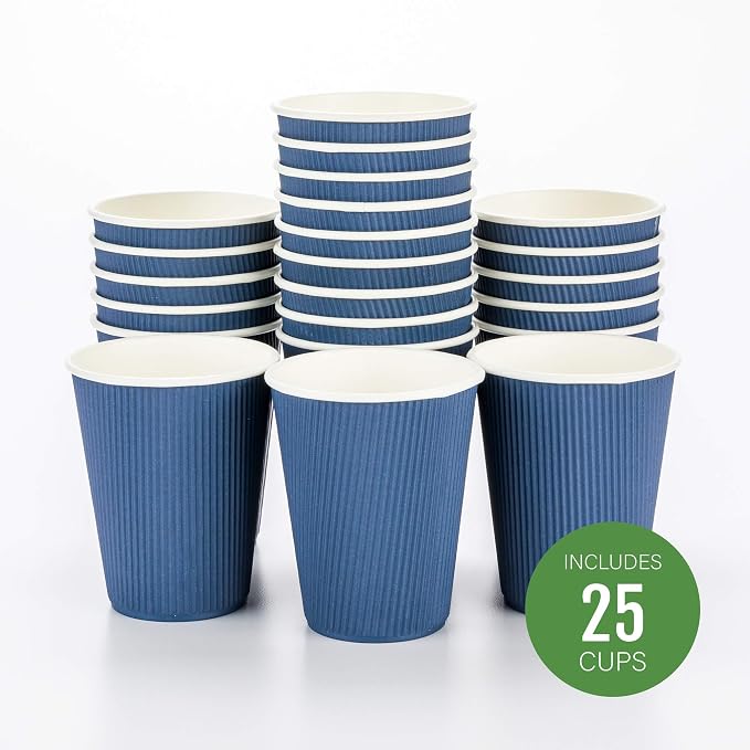 Restaurantware Ripple Wall Coffee Cups 25 Count 12 Ounce Insulated Midnight - Image 2