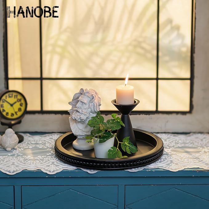 Hanobe Decorative Serving Tray Wood: Black Bead Round Tray - Image 3