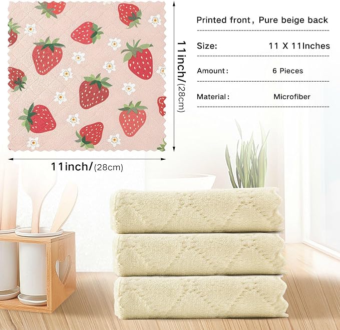 ALAZA Dish Towels Kitchen Cleaning Cloths Strawberry Pattern Small Scale Dish - Image 3