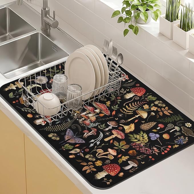 Dish Drying Mat Kitchen Countertop, Super Absorbent Coffee Bar Mat by Kuyig+Home
