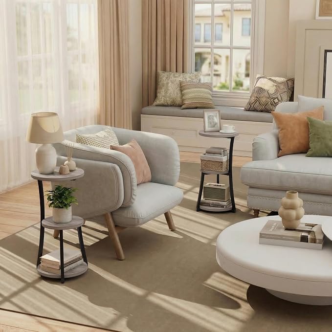 JUSTOGO Small Side Table, 3-Tier Round End Table - Image 7