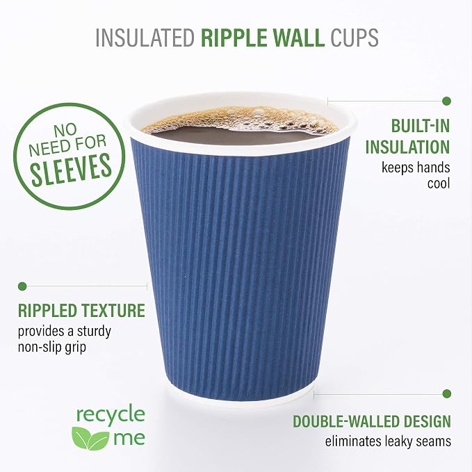 Restaurantware Ripple Wall Coffee Cups 25 Count 12 Ounce Insulated Midnight - Image 4