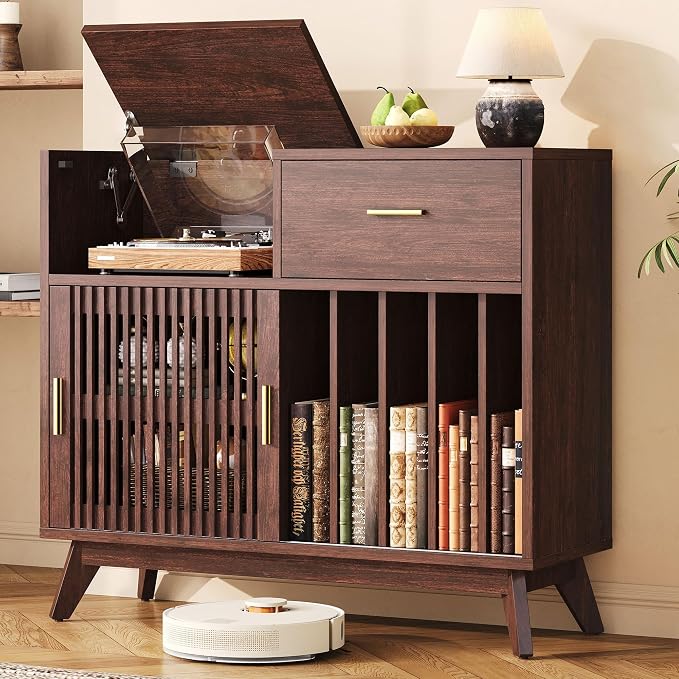 IRONCK Storage Cabinet with Drawer, Coffee Bar Cabinet with Sliding Door - Image 2
