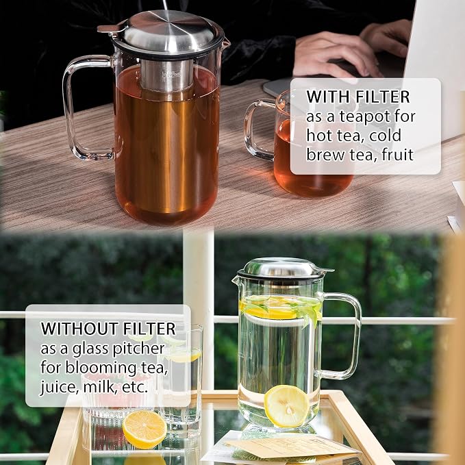 Aquach 51oz Glass Teapot with Infuser, Stovetop Safe Borosilicate Tea Pot | - Image 4