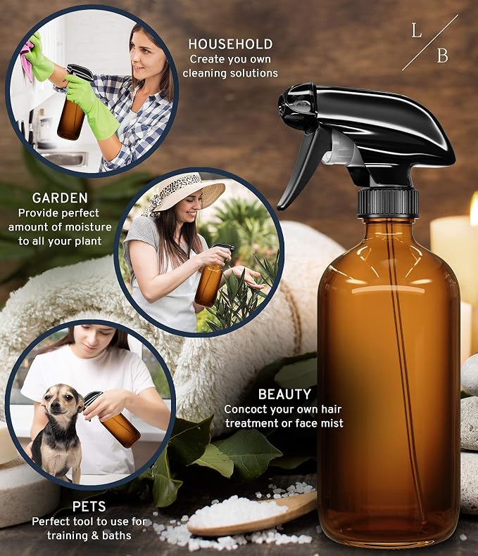LiBa Amber Glass Spray Bottles 2 Pack, 16 oz Refillable Empty Spray Bottle - Image 3