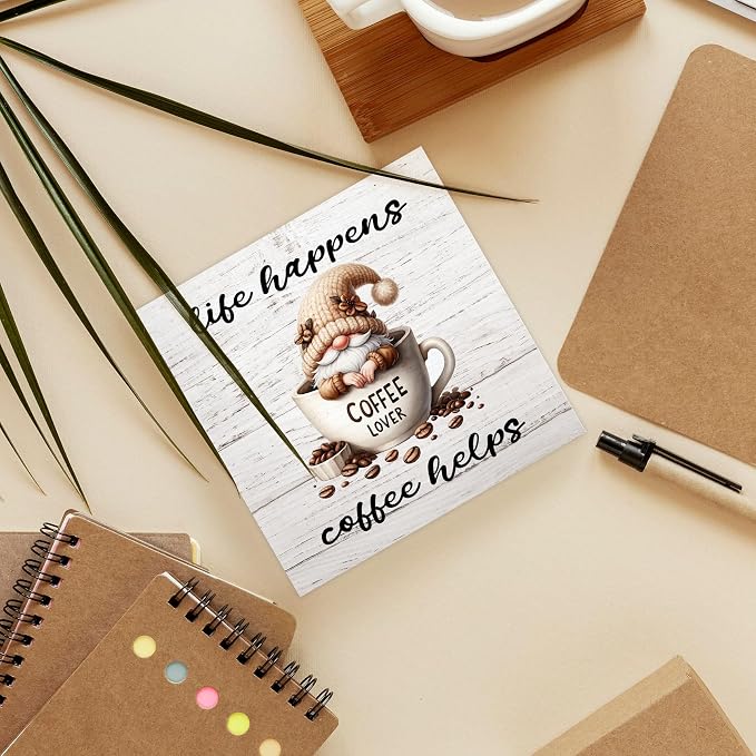 Rustic Coffee Gnomes Wood Box Sign Desk Decor, Life Happens Coffee Helps Funny - Image 6
