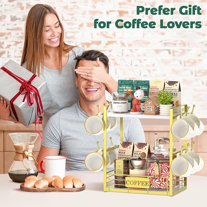 EsLuker.ly Coffee Mug Cup Holder Tree Bar Station Organizer, 2 Tier Mug Stand - Image 7