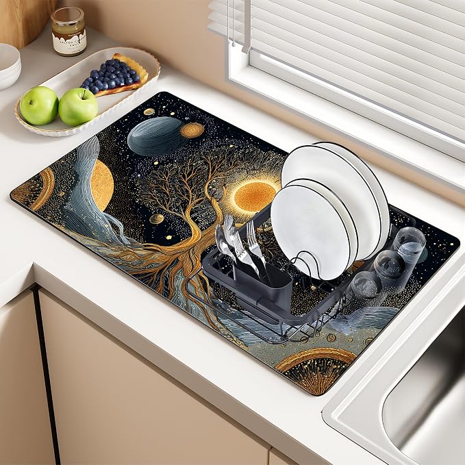 BVBOX 17" x 32" Coffee Bar Mat, Absorbent Dish Drying Mat Cuttable Hide Stain - Image 7