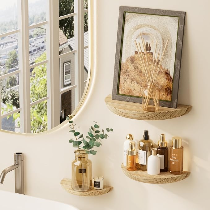 QsQueen Solid Wood Half Round Floating Wall Shelves | Elegant Floating Shelves - Image 2