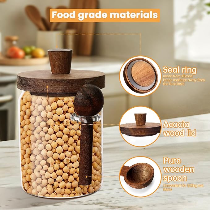 Glass Coffee Bean Storage Container, Wood Lid - Image 3