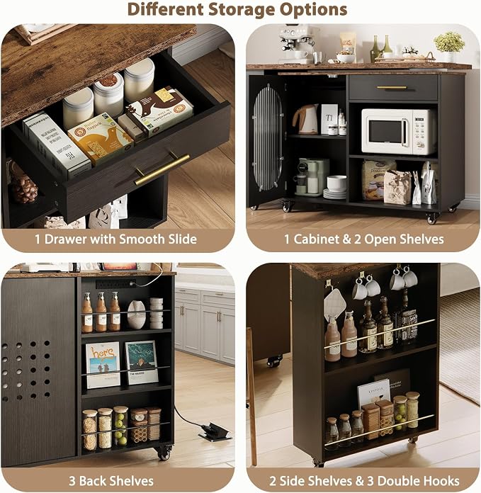 HSH Kitchen Island with Storage & Power Outlet, Rolling Kitchen Island Cart - Image 6