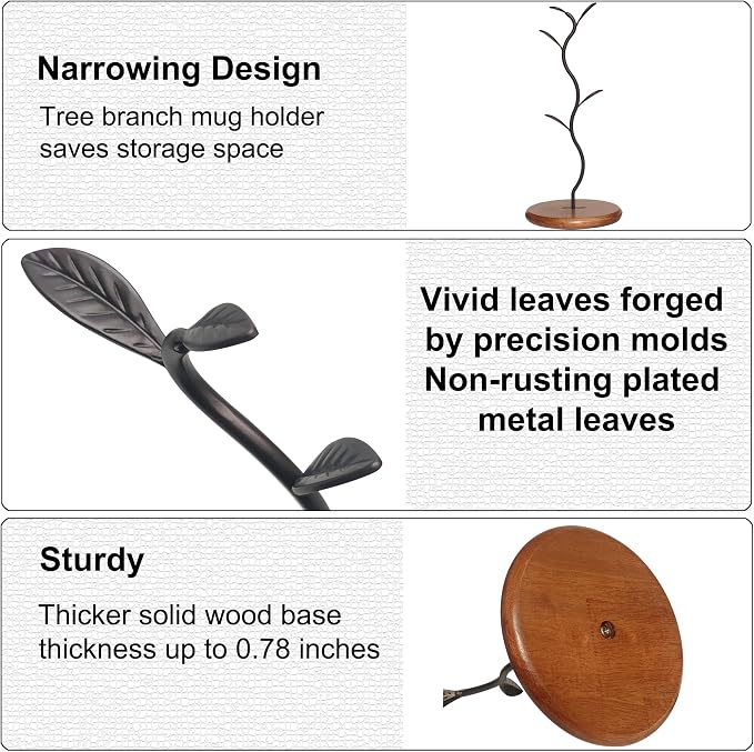 Coffee Mug Holder Tree Rack for Counter, Leaf Shaped Tea Cup Mug Holder Stand - Image 4