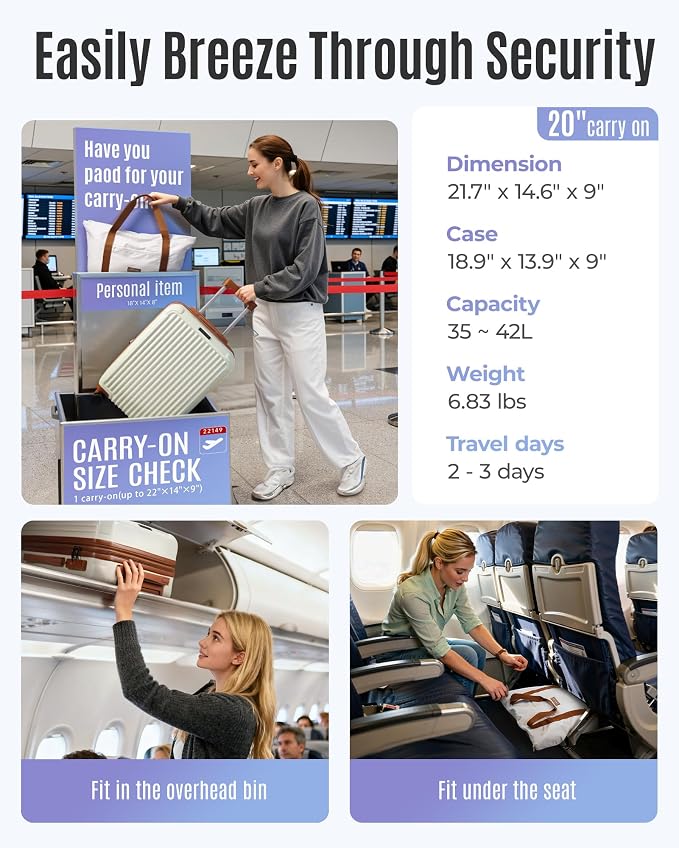 LIGHT FLIGHT 3-Piece Luggage Sets, Expandable Carry On Luggage 22x14x9 Airline - Image 3