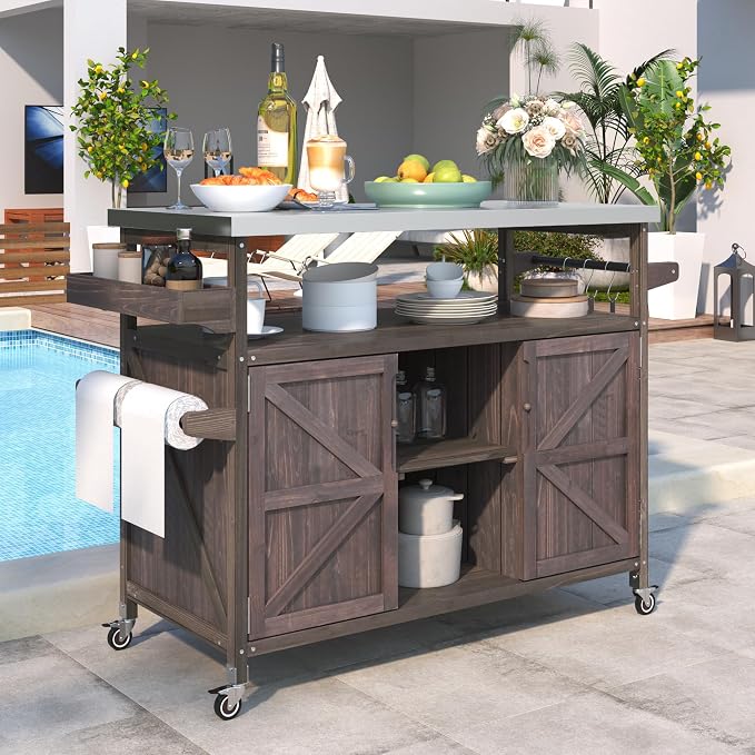 Merax Wood Outdoor Kitchen Island, Stainless Steel Kitchen Island - Image 7
