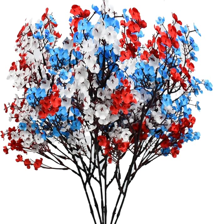 Mandy's 6 Bundles Artificial Red White Blue Baby’s Breath Flowers | 18.5 Inch by Mandys