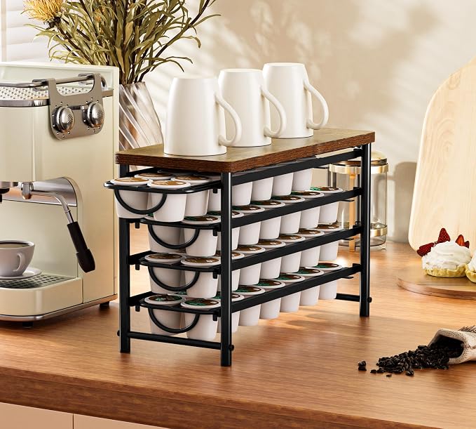HFHOME Coffee Pod Holder with Wooden Top, Compatible with K-Cups, 4-Tier Coffee - Image 2