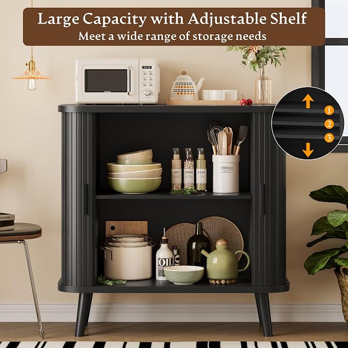Sideboard Buffet Cabinet with Sliding Door, 31.5" Wide Fluted Modern Accent - Image 3