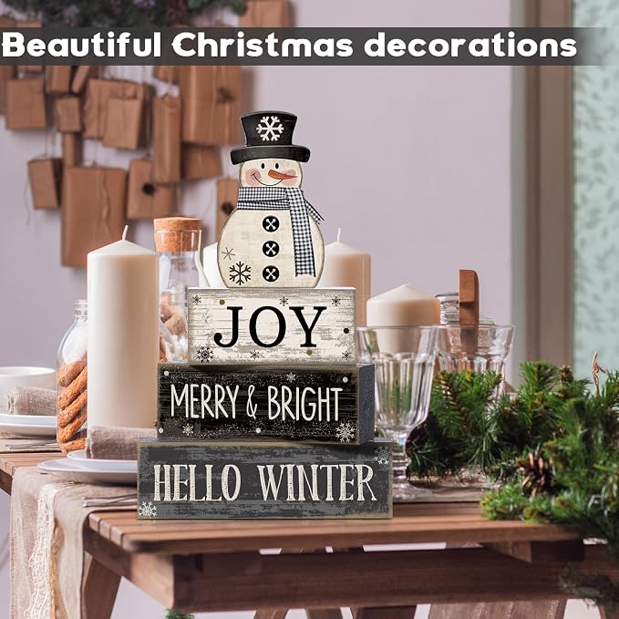 Lineshading 4 Pcs Snowman Christmas Table Decorations Black and White Wooden - Image 7