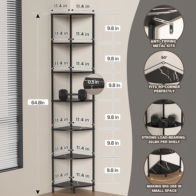 Book Corner Shelf, 7 Tier Corner Bookshelf Display - Image 7