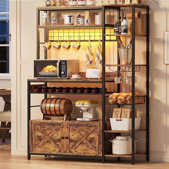 IRONCK Bakers Rack with Power Outlet, Kitchen Microwave Stand with Storage by IRONCK