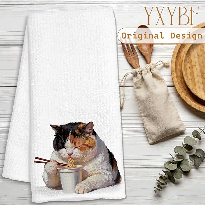 Funny Noodle Cat Hand Dish Tea Towels - Image 2