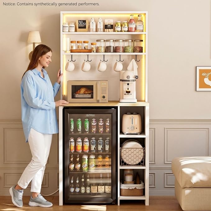 IRONCK Bakers Rack with Mini Fridge Space & Power Outlets, 69.3" Coffee Bar - Image 3